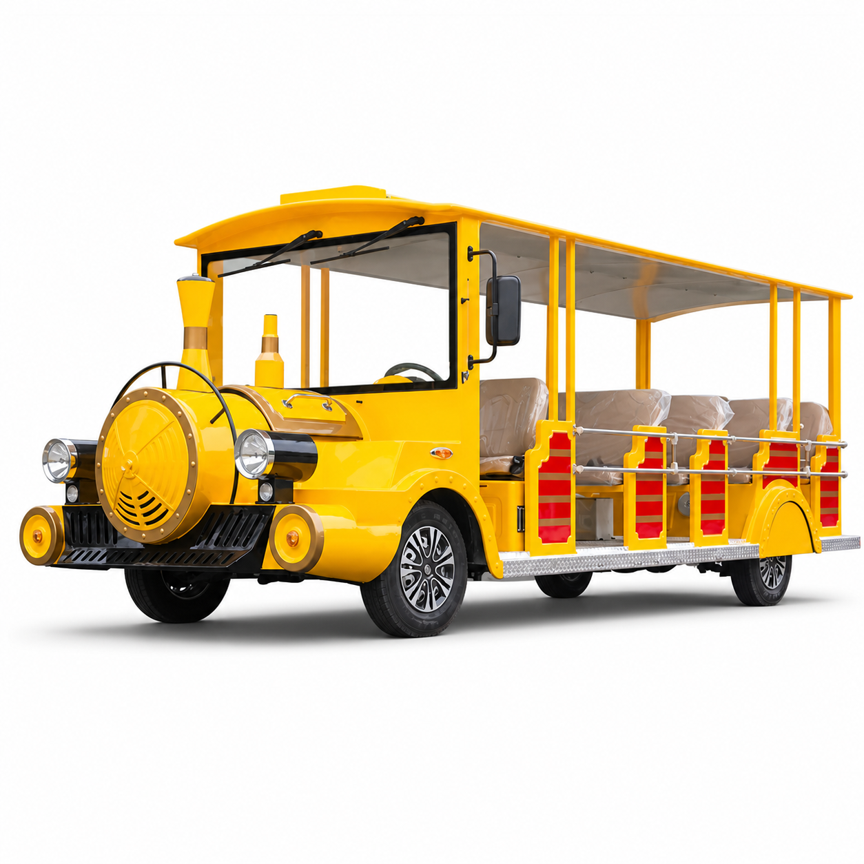 Electric Trackless Train 18 Seat Sightseeing Tour Ride On Comfortable LSV Compact Train for Resort Park Airport Factory