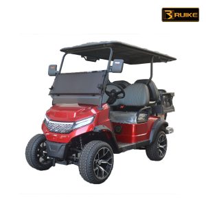 2 Seats Lifted Electric Golf Cart Club Golf Car Forward Facing Seat 4 Wheel All Terrain Tire Diamond Stitched Grey Seat Front Brush Guard