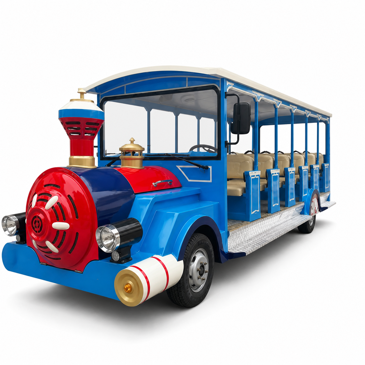 Locomotive 11-Seat Sightseeing Small Trackless Electric Passenger Train with Sheet Metal Body